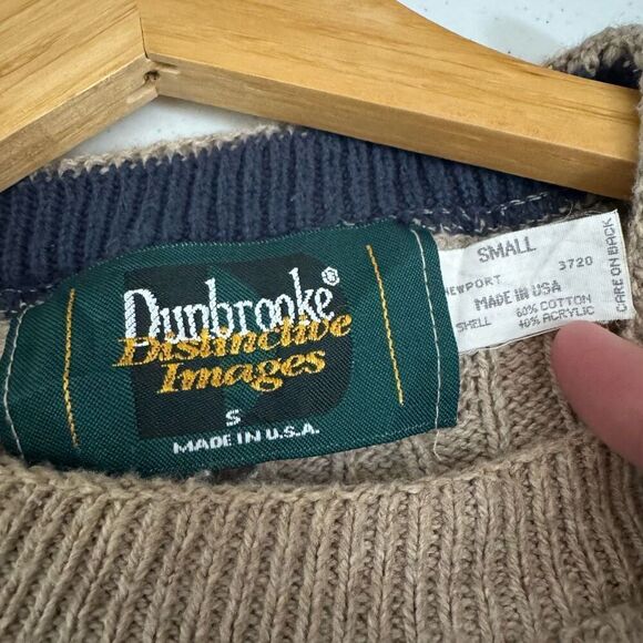 Dunbrooke Men’s Tan Knit Sweater Size Small Made In USA Cotton Blend - Picture 7 of 10